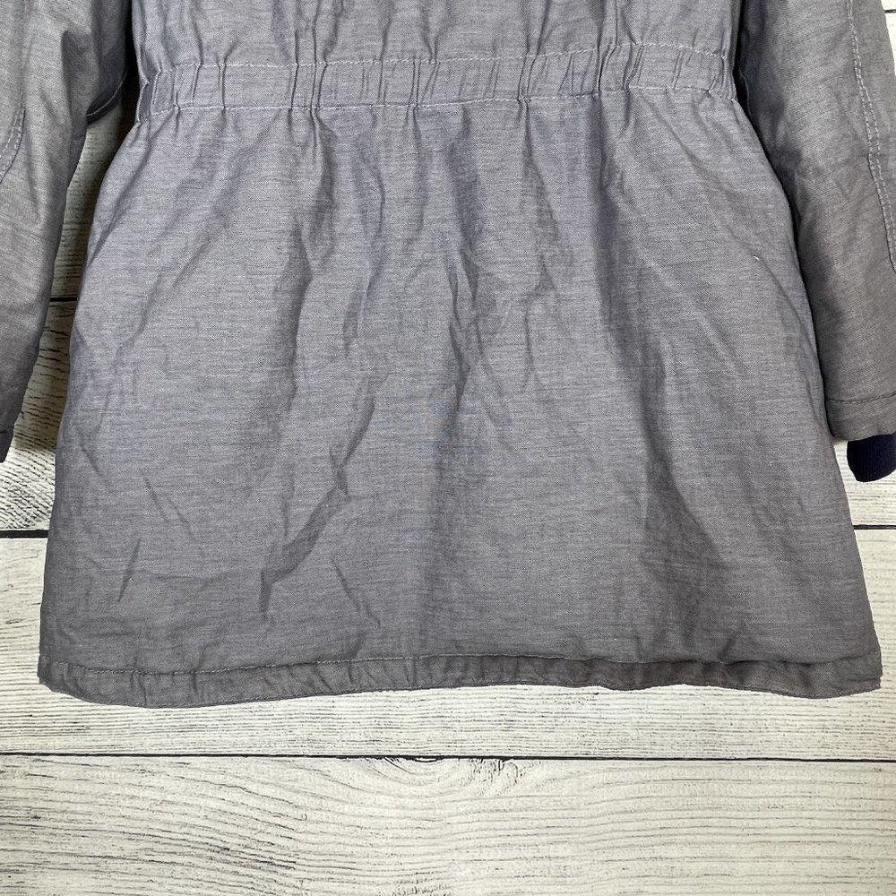 H&M Girl's Padded Parka Blue Gray Detachable Faux Fur Lined Hood Sz 7-8 - Picture 14 of 16